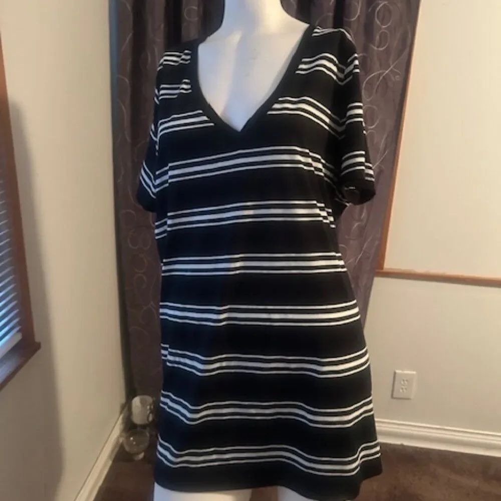 Pure Energy Black/White stripe V-neck t-shirt, size 2X